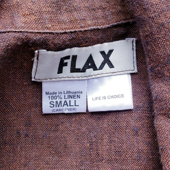 FLAX Size S Brown Linen Long Button Down Shirt - Picture 5 of 5
